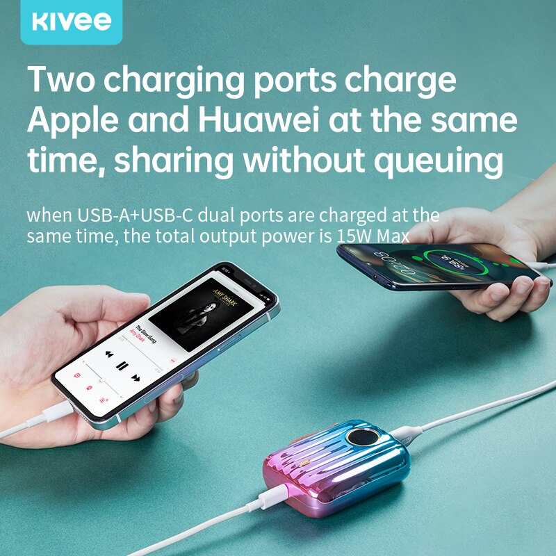 Kivee 22.5W Power Bank Wite Led 10000mAh Portable Fast Charging Powerbank Type C Qucik Charge Poverbank External Battery Charger