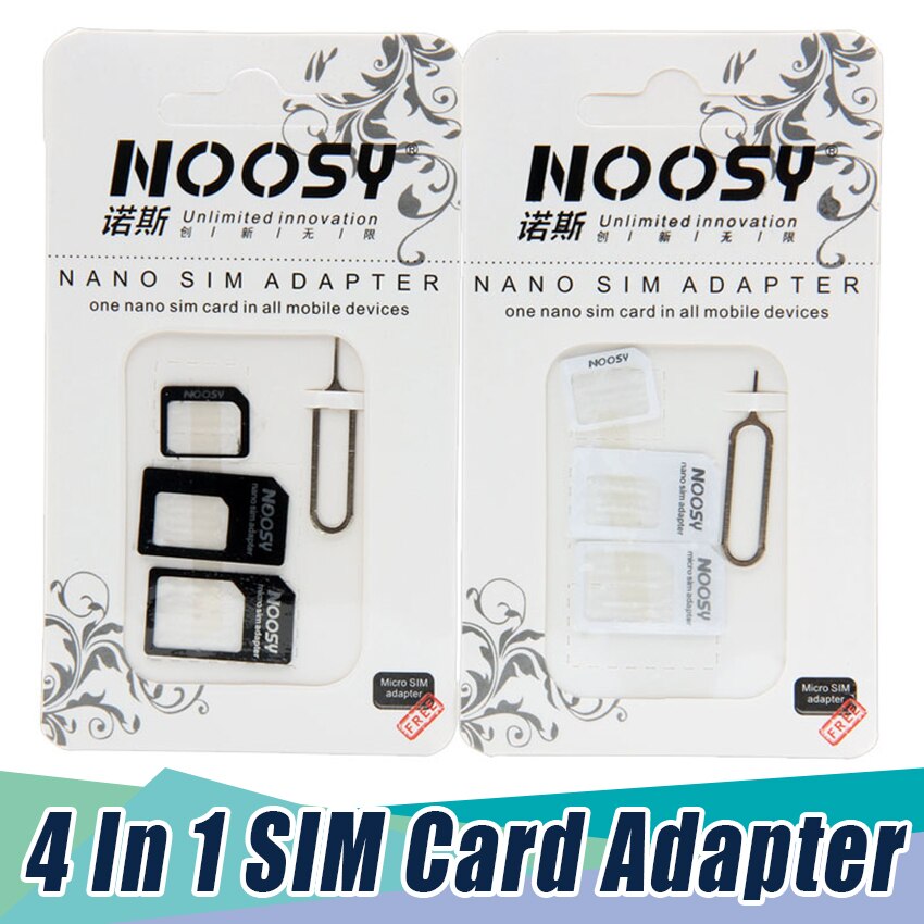 Adaptador de tarjeta Nano Sim 4 en 1 Noosy + adaptador de tarjetas Micro Sim + adaptador de tarjeta SIM estándar con pin de expulsión para Iphone samsung 300set