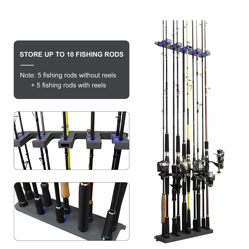 Booms – support de canne à pêche, 10 pièces, montage mural Vertical, support de rangement pour canne à pêche, accès au sous-sol