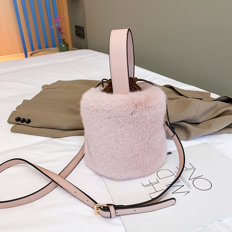 Elegante feminino tote balde saco 2020 moda nova alta qualidade macio de pelúcia designer bolsa de viagem bolsa ombro mensageiro: Pink