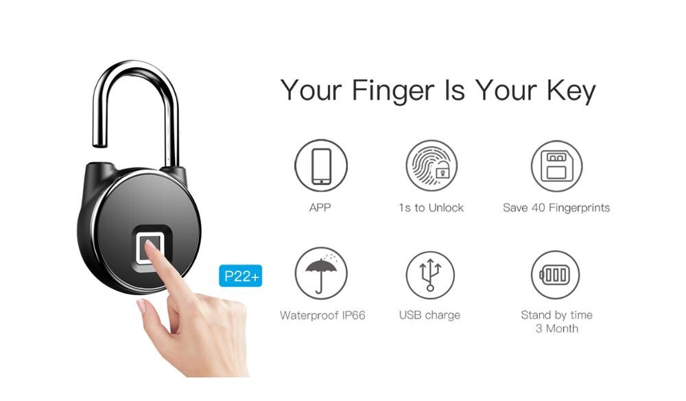 Onus bluetooth genopladelig smart lås nøglefri fingeraftrykslås  ip66 vandtæt tyverisikring sikkerhed hængelås dør bagage lås