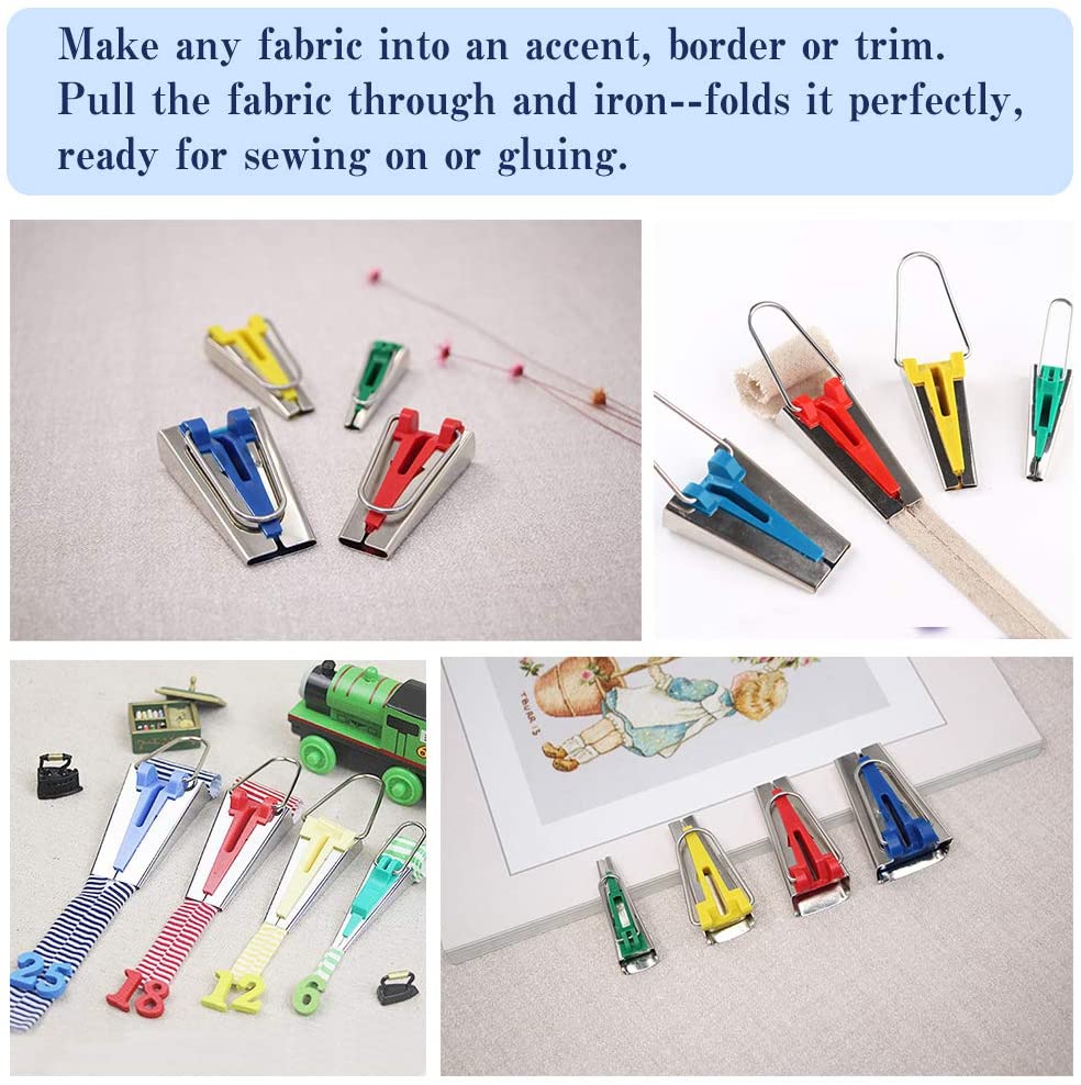 LMDZ Bias Tape Maker Set - 4 Sizes Fabric Bias Tape Maker Tools 6mm 12mm 18mm 25mm Fabric Sewing Quilting Bias Binding Maker