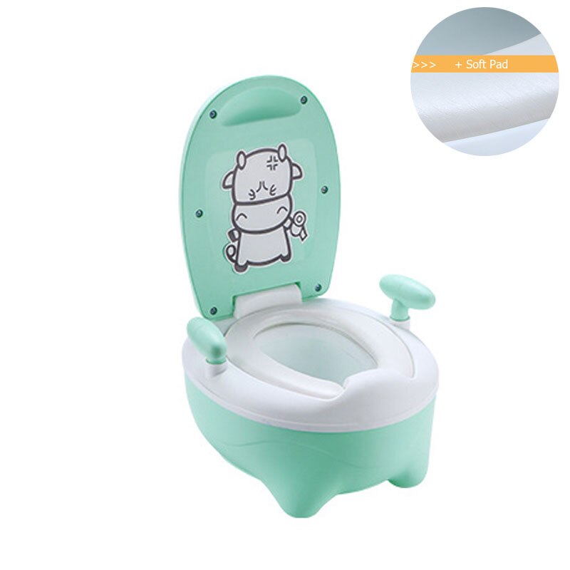 Cartoon Children&#39;s Toilet Animal Pattern Kids Potty Training Seat Children&#39;s Urinals Baby Toilet Pot Training Pan Toilet Seat: Green with cushion