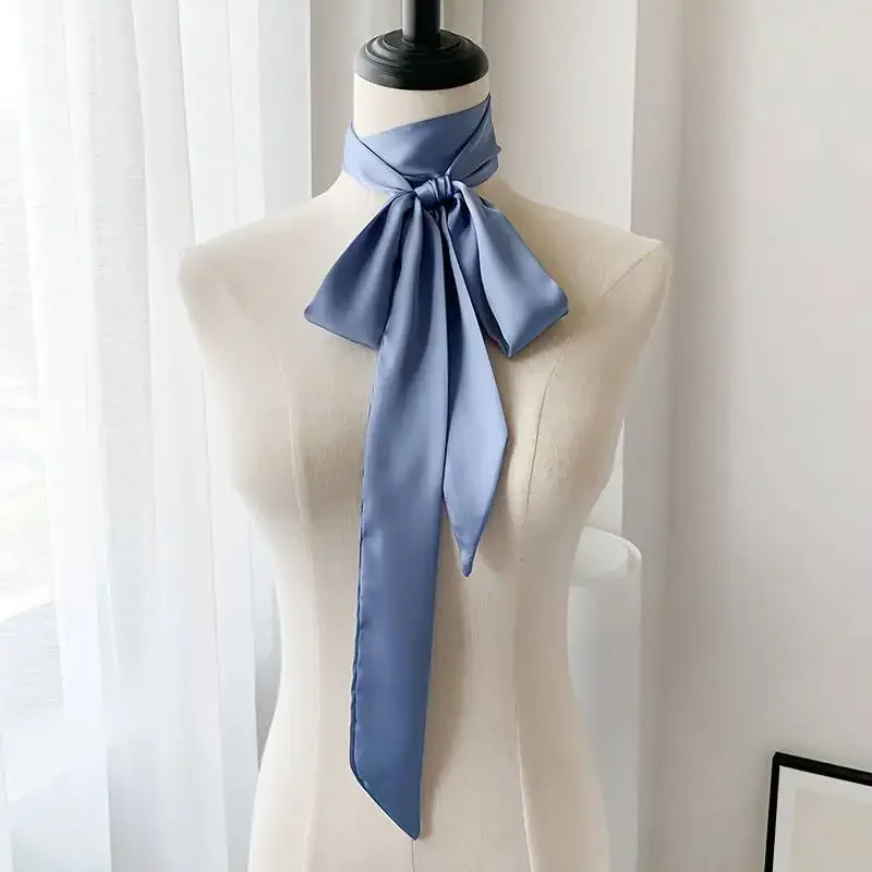 Bufanda de seda lisa de 200cm de largo, banda multifuncional para el pelo, cinta de satén, corbatas, pajaritas, decoración para asa de bolsa: Blanco