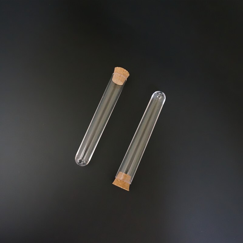 (10 unids/pack) tubos de ensayo de plástico transparente de 12x60mm con tapón de corcho para Vial de recuerdos de laboratorio o bodas