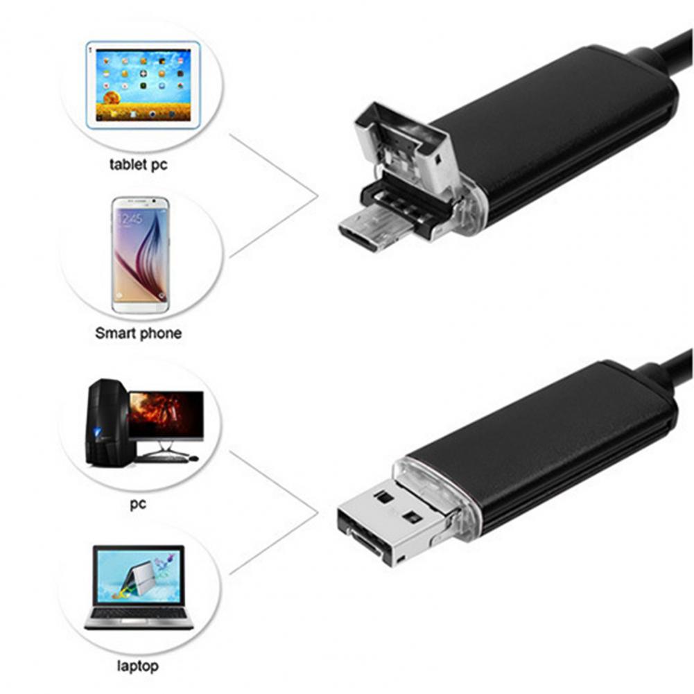 AN99 Endoscope Camera Borescope 2-in-1 Interface 7mm Flexible Wire MP4 1m/2m/5m/10m Cable Endoscope Video Inspection for Tablet