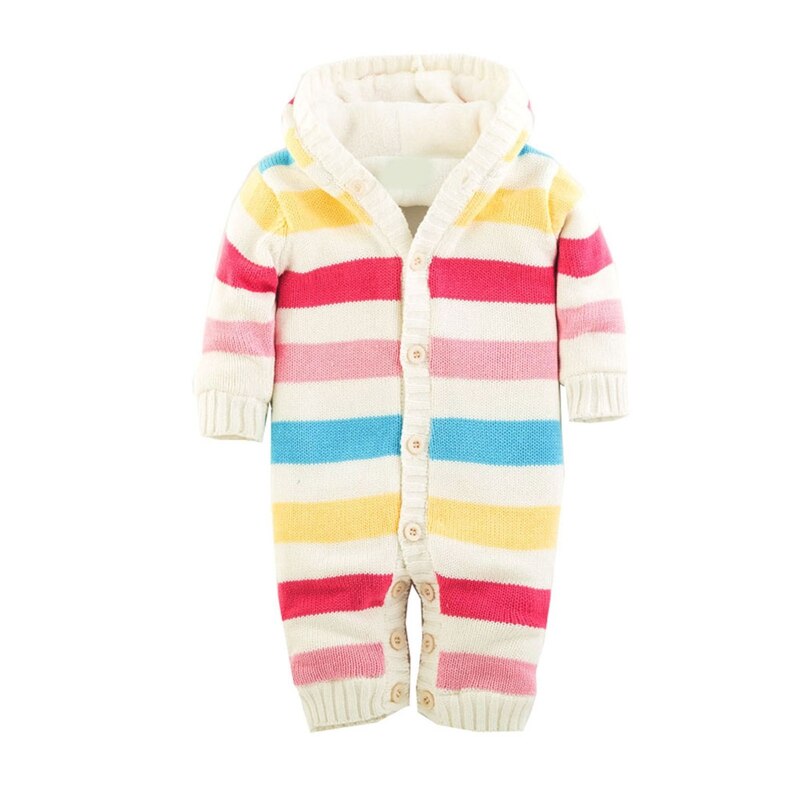 Kids Baby Jongens Meisjes Trui Jumpsuit Brei Haak Kapmantel Baby Kinderen Winter Gestreepte Geborsteld Dikke Warme Uitloper Kleding
