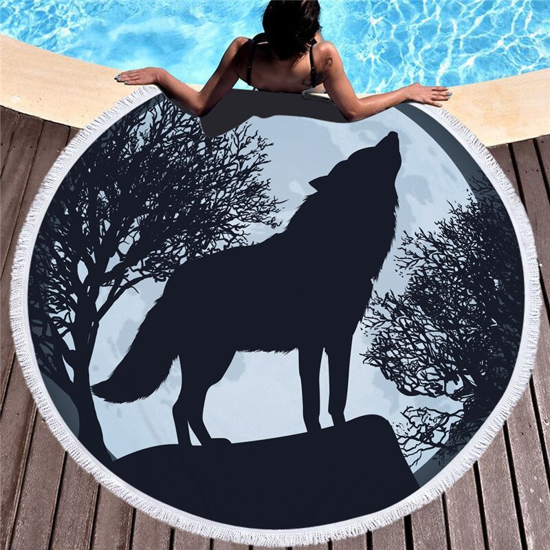 Mikrofiber strandhandduk med tofsar för vuxna barn yoga tofs vargfilt stor rund handduk tryckt gobeläng heminredning