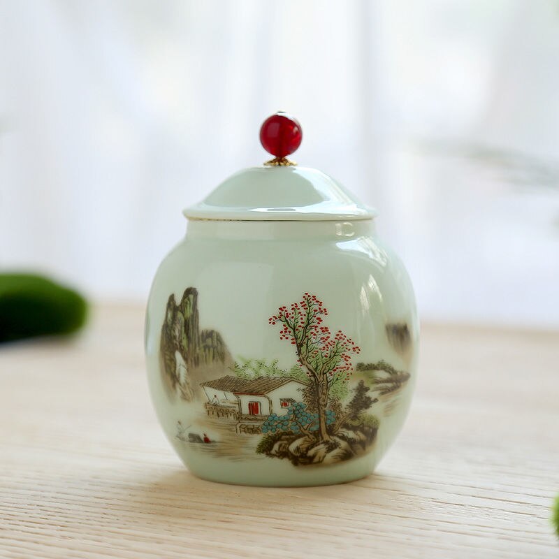 Recipiente de chá portátil de porcelana, tanque selado para cozinha, recipiente de cerâmica para armazenar alimentos, 8 cores para latas de açúcar caixa de caixa: qingcishanshuirenjia
