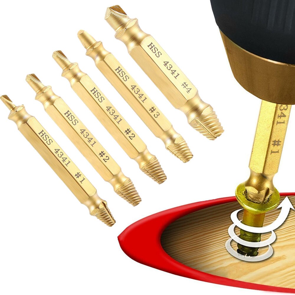 5pcs Damaged Screw Extractor Drill Bits Guide Set Broken Speed Out Easy out Bolt Screw High Strength Remover Tools Z0601
