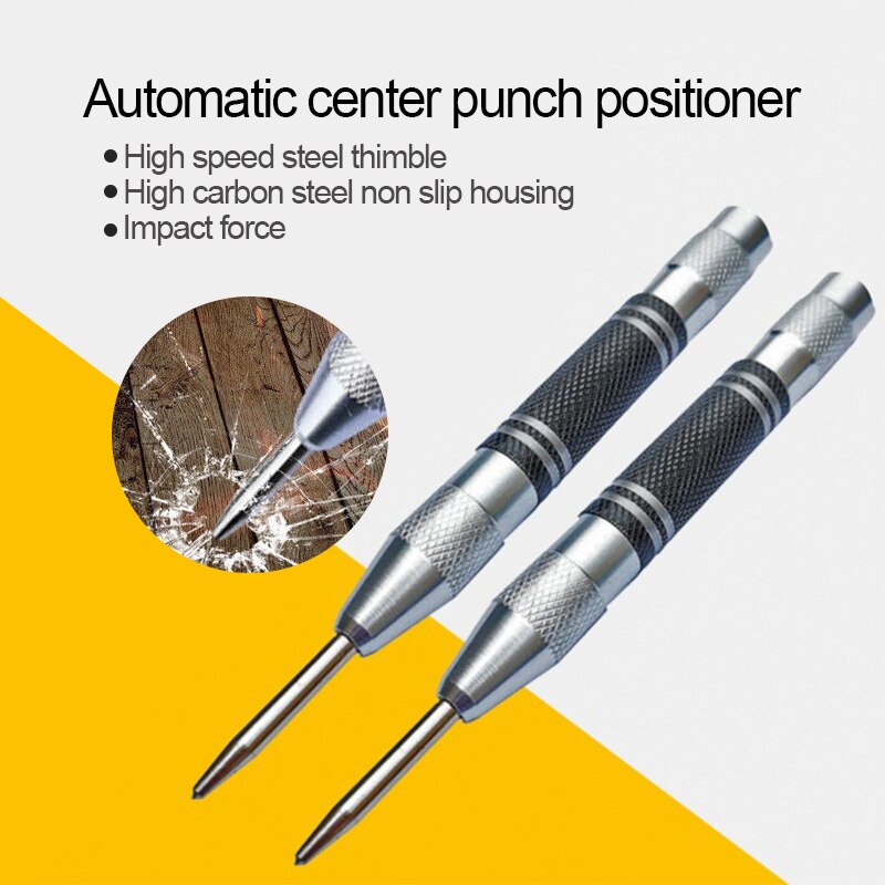 Upgrade Automatic Center Pin Spring Loaded Mark Center Punch Tool Wood Indentation Mark Woodworking Tool Bit 2pcs Punch Needle