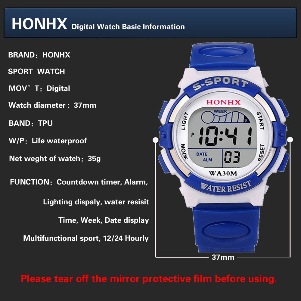 Watch Waterproof Children Boys Digital LED Sports Watch Kids Alarm Date Watch Casual Electronic Simplicity Round Watch