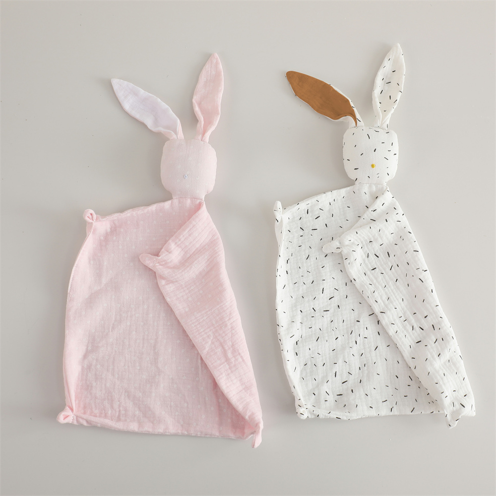 Manta de seguridad de conejito para bebé, niño y niña, muselina de algodón suave y transpirable, juguete de peluche de lunares para recién nacidos