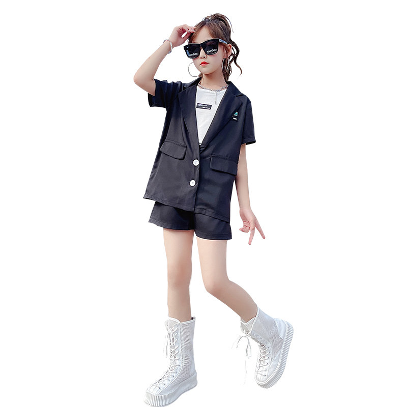 Mode Tiener Meisjes Kleding Set Korte Mouw Jas + Shorts Twee Stukken Zomer Casual Cool School Kids Trainingspak Kind outfit