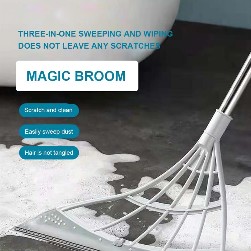 Rubber Broom Hand Push Sweeper Floor Wiper Squeegee Pet Hair Broom For Floor Windows Cleaning Magic Broom Bathroom Accessories