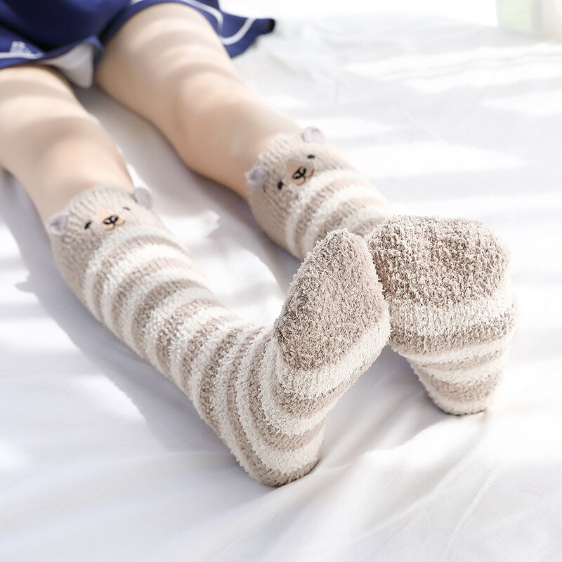 Sokk-chaussettes pour bébés | En molleton de corail, chaussettes à rayures de points, chaussettes pour enfants, chaussettes d'hiver et chaudes, pour bébés garçons et nourrissons, chaussettes tubulaires longues