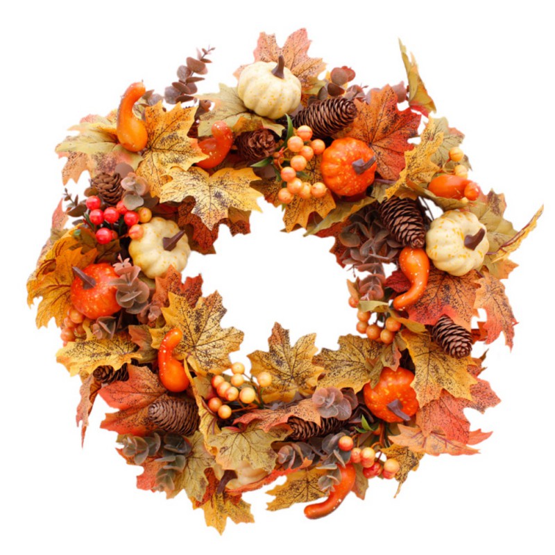 50cm Kunstmatige Pompoen Krans Herfst Oogst Esdoornblad Voordeur Guirlande Thanksgiving Decoratie Halloween Party Benodigdheden