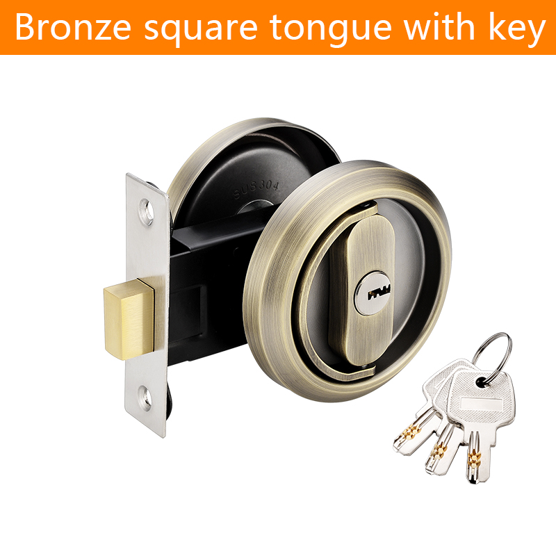 1Pcs Invisible Door Lock With Key Indoor Household Door Anti-theft Single Double-Sided Round Lock Stainless Safety Door Locks: Bronze