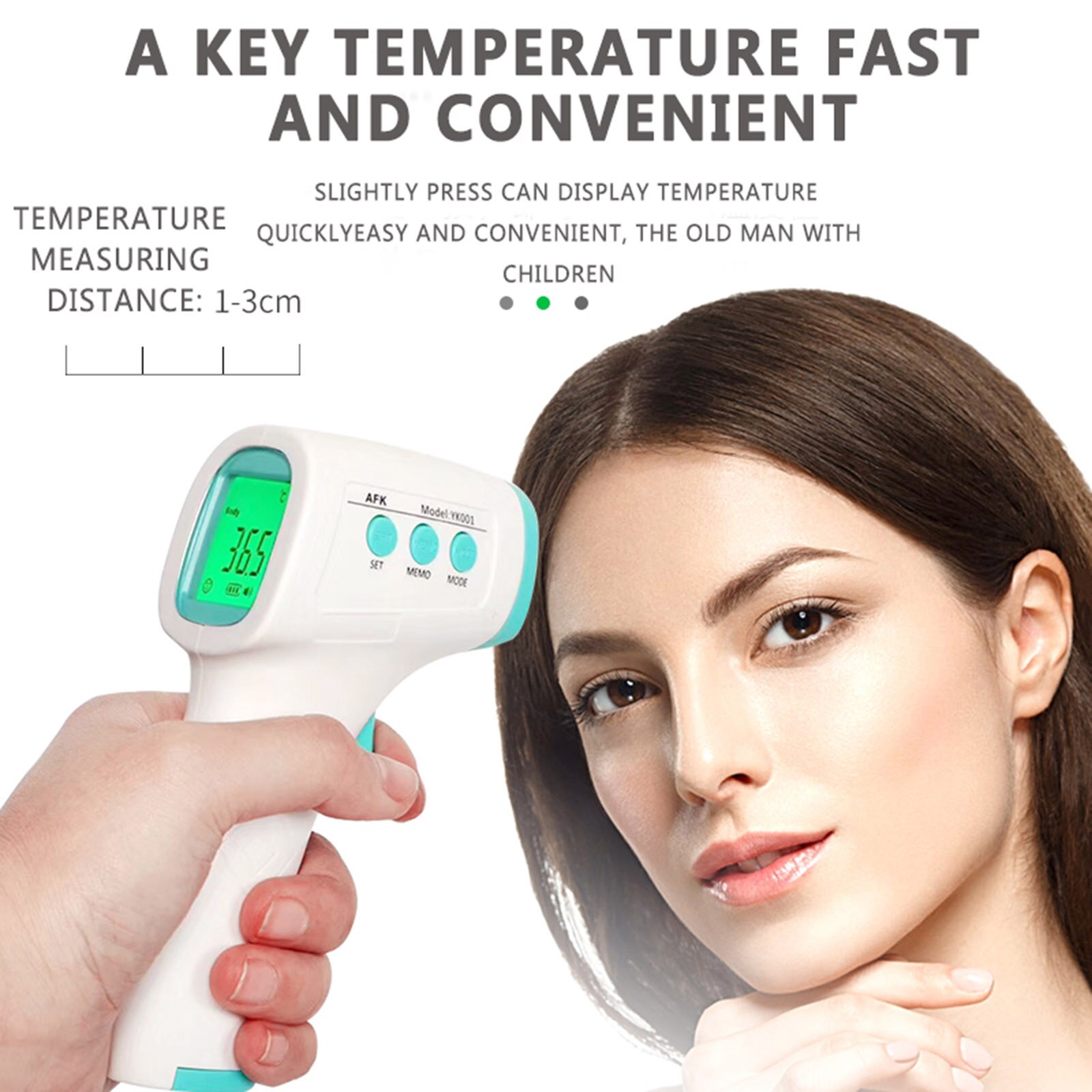 Infrared Thermometer Forehead Thermometer 50 Data Storage Non Contact Thermometers with Tri-colored Backlit LCD High Precision