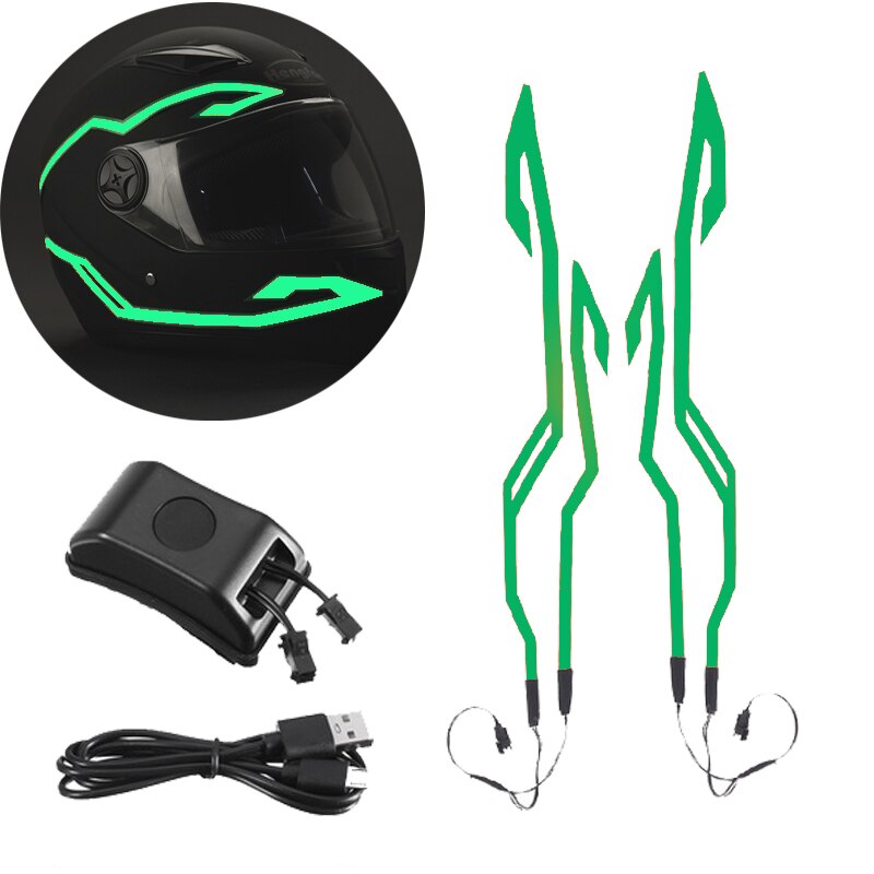 4-en-1 amélioré casque de moto nuit équitation lumière froide Signal universel bande clignotante LED bande autocollant lumineux chargeur USB: green