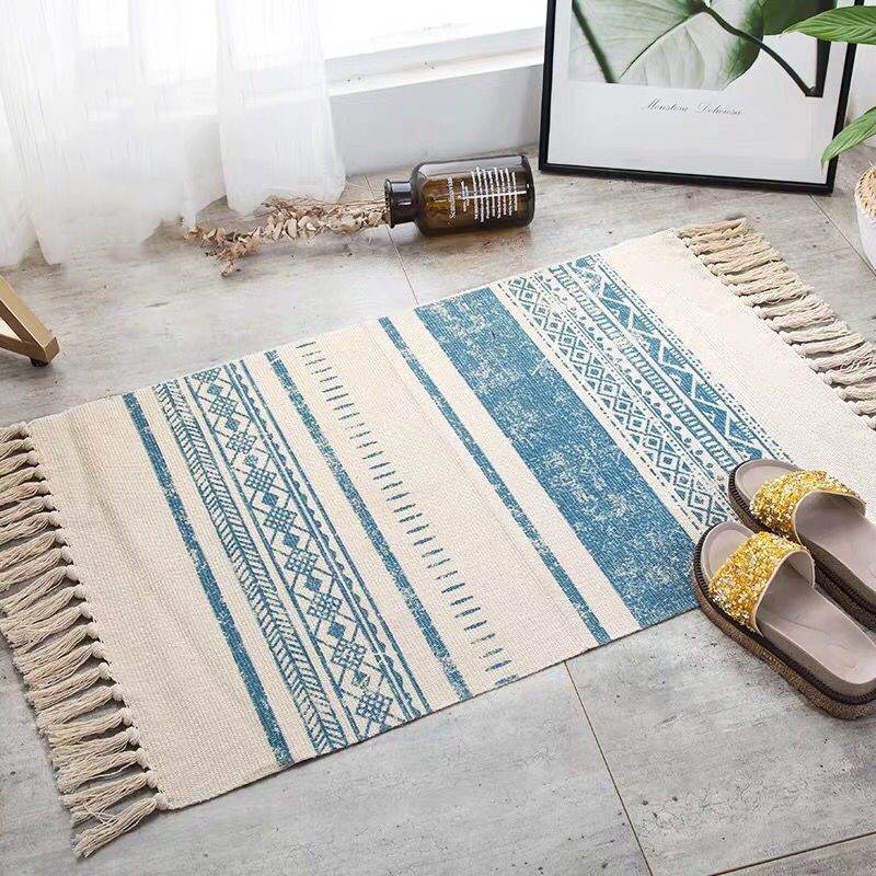 60*90cm retro boheme håndvævet bomuld linned tæpper kvast sengekant tæppe geometriske gulve måtter soveværelser boligindretning: 6