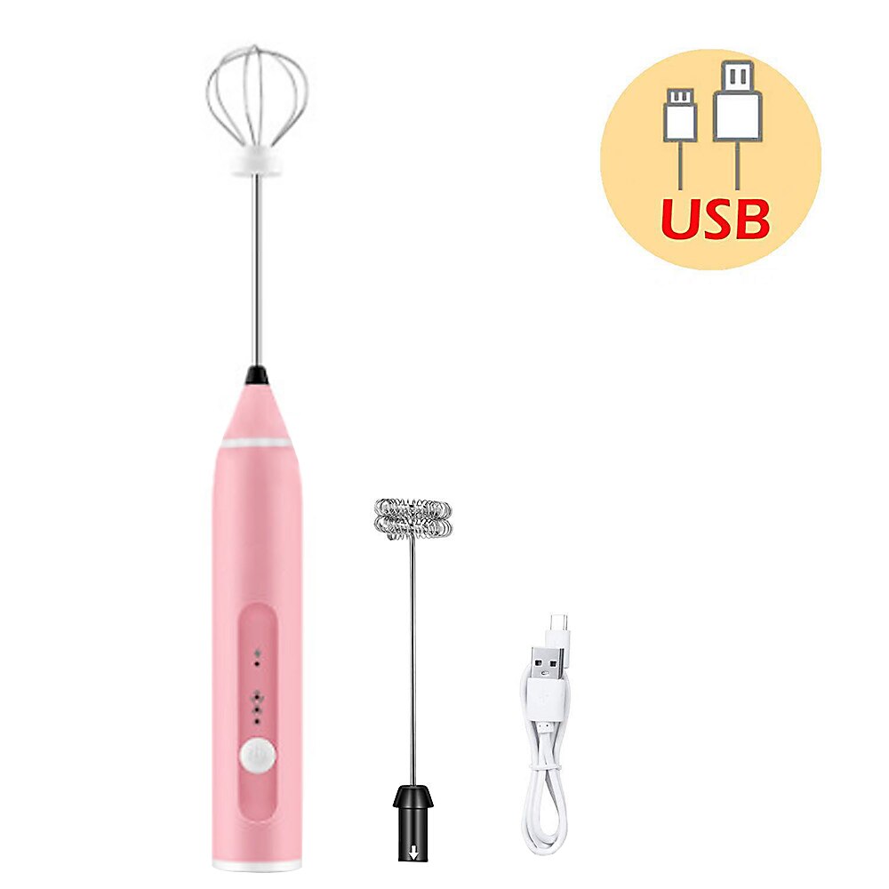 Electric Milk Frother Mini Mixer Foamer Coffee Whisk Stirrer Egg Beater Mixer Kitchen Cooking Tool Egg Stirring USB Rechargeable: pink