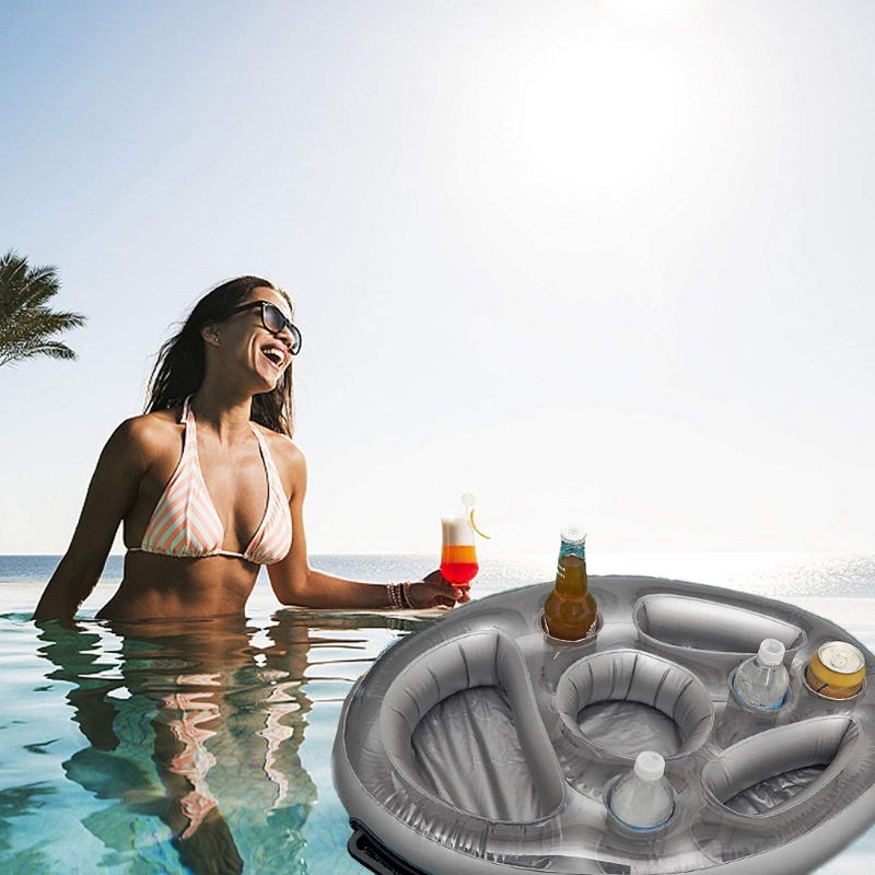 Inflatable Floating Drink Holder with 8 Holes Large Capacity &amp; Transparent Material,Accessories for Pools &amp; Tub