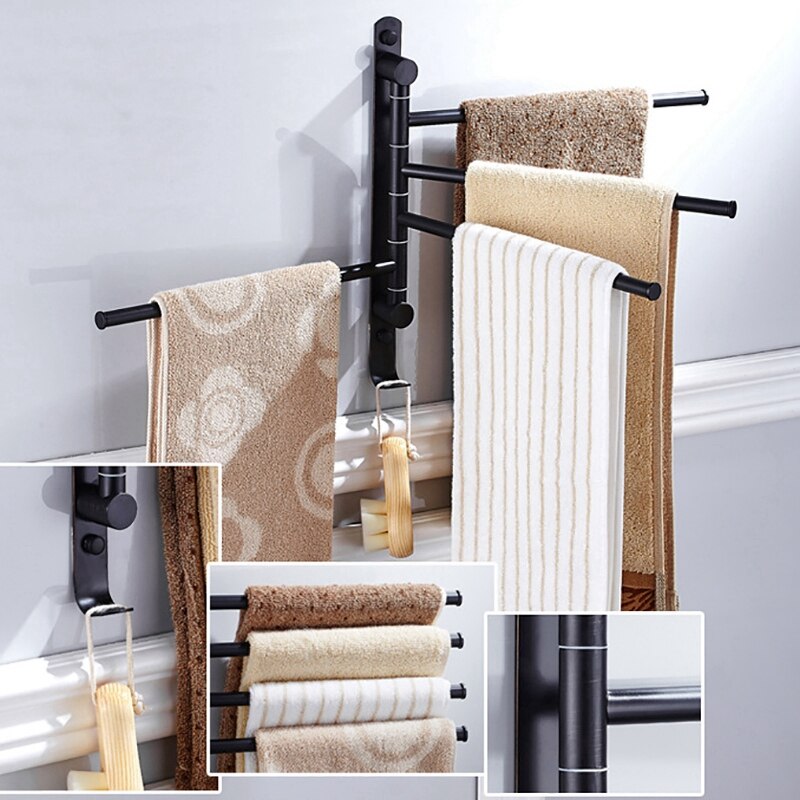 Oil Rubbed Bronze Towel Bars for Bathroom Wall Mounted Swivel Towel Rack Holder with Hooks 4-Arm