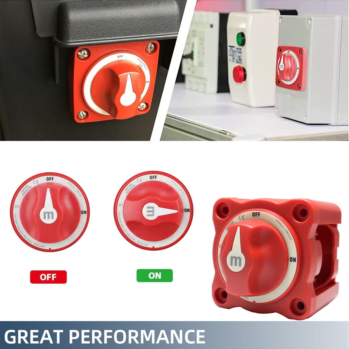 M Series Battery Disconnect Switch, 100A-300A Marine Single Circuit Battery Shut Off Switch, 48V Power Kill Switch Isolator