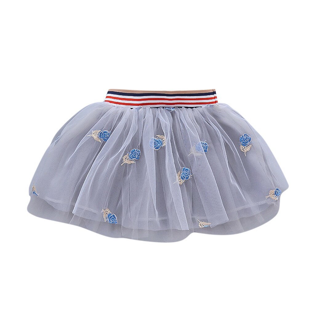 Girls beautiful short cute princess skirt Girls' solid color small rose embroidered mesh princess skirt#p45: Gray / 6M