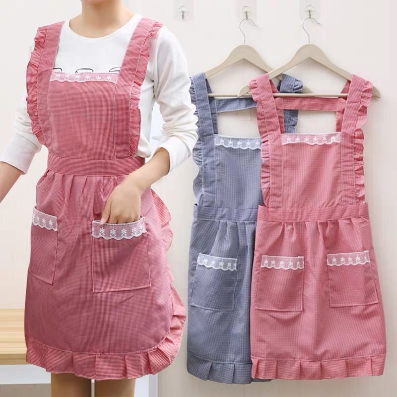 Delantal impermeable de estilo coreano para niña y mujer, uniforme a prueba de grasa, estilo Lolita, ropa de niñera de cocina, color rosa