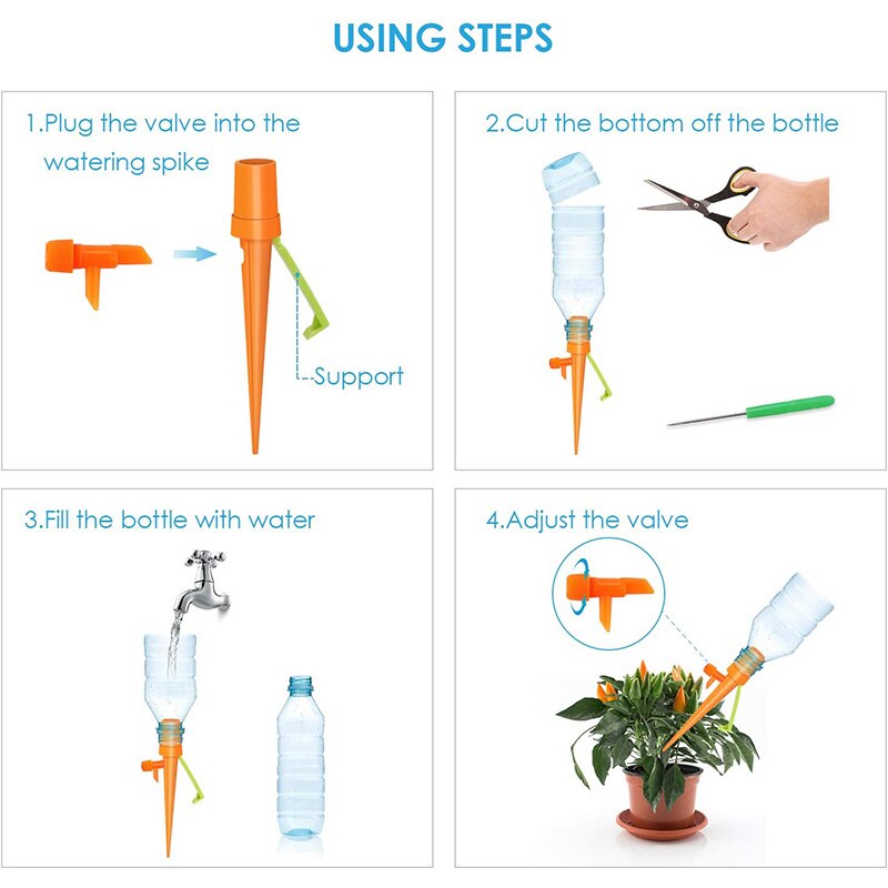 24- pack plantenbewateringsapparaten met anti-kantelbeugel en klepbedieningsschakelaar voor plantenbewateringssysteem voor buiten/binnen