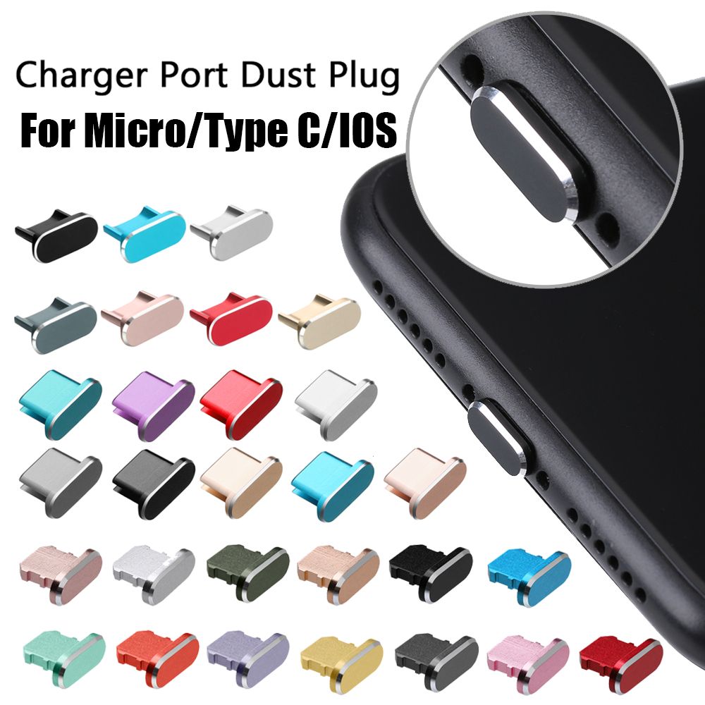 Alloy Anti Dust Metal Plug Charger Dock Stopper Micro/Type C/IOS Charging Port Cap Cover for iPhone13 Pro Max Samsung Galaxy S22