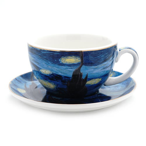 90/220/300/400ML Latte Cappuccino Espresso Mugs Coffe Mugs Set with Spoon Saucer Milk Cup Mug Van Gogh Oil Painting Style Cups: Latte Mug 300ml