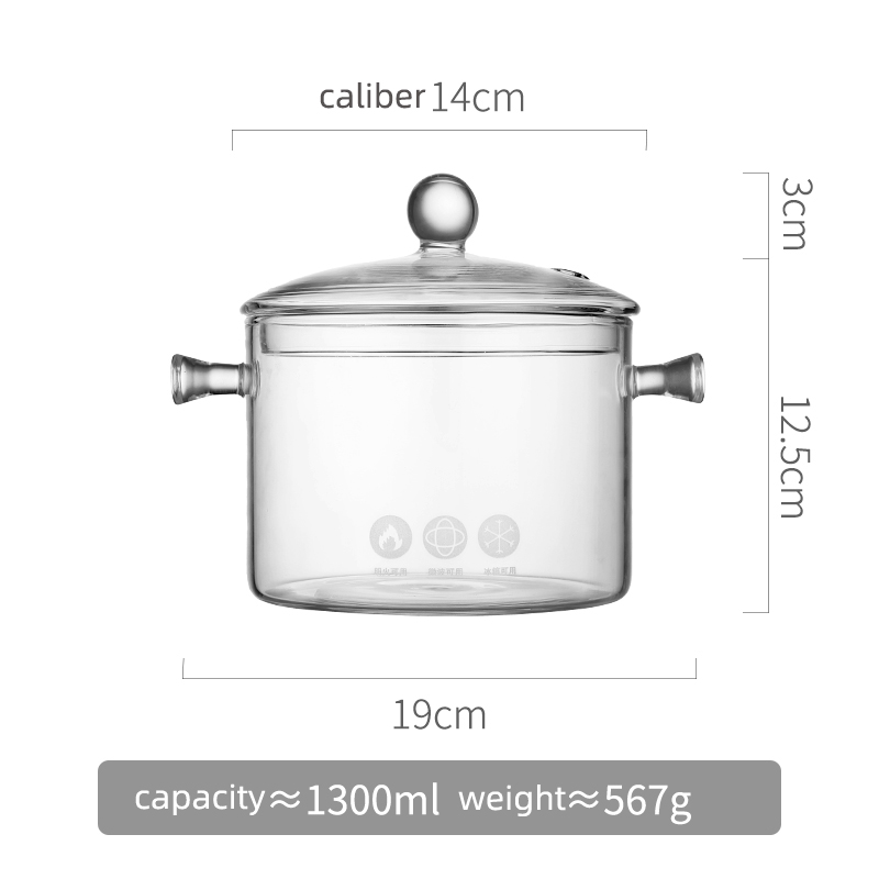 Olla de vidrio resistente al calor para sopa y gachas, recipiente de vidrio transparente para calentar fuego en microondas, utensilios de cocina, 1,5/2.0L: Saucepan 1.3L