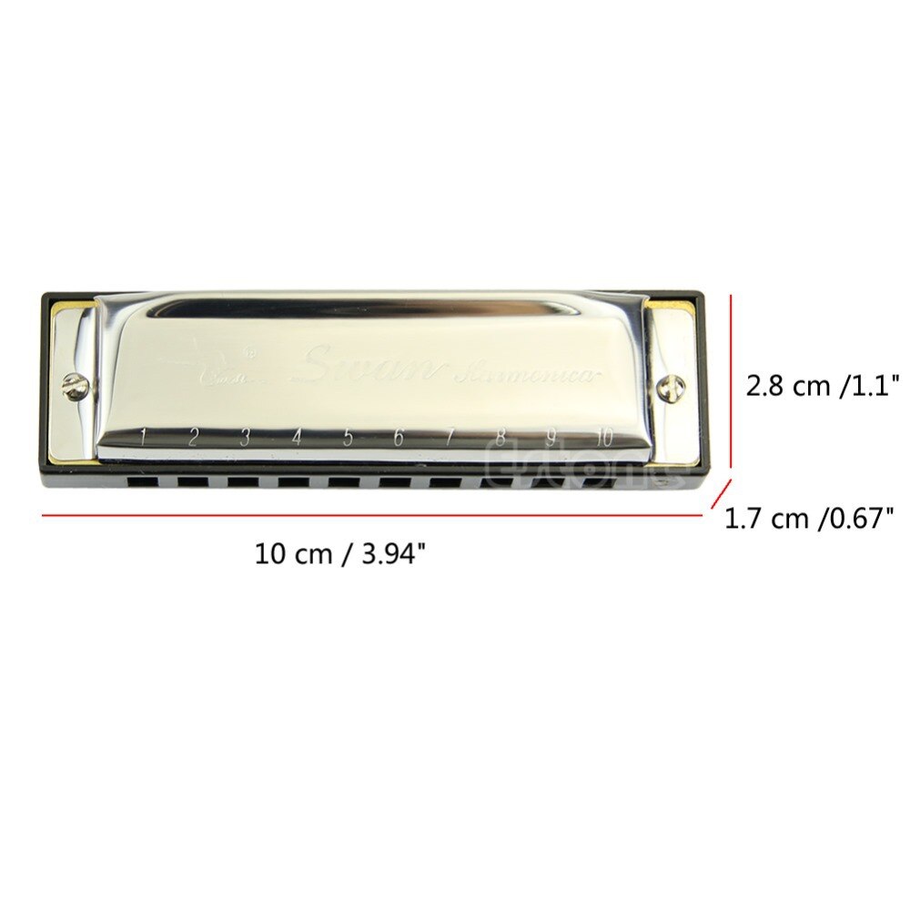 1pc Swan Harmonica 10 Hole Key of C for Blues Rock Jazz Folk Harmonicas Silver Musical Accessories