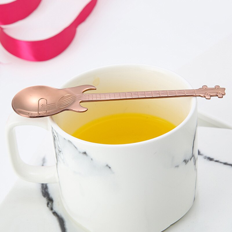 1pcs Stainless Steel Guitar Coffee Spoon Shaped Love Teaspoon Children Spoon 7 Colors Coffee Tea Use