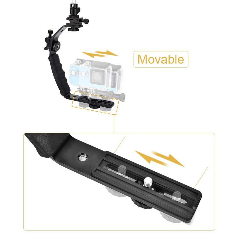 Gepolsterter l-winkel-handhalter, robuster l-winkel-adapter mit kugelkopf und doppeltem blitzschuh für dslr-kameras