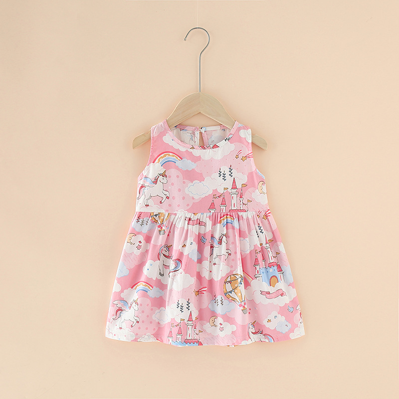 Abito da ragazza in cotone estivo Abbigliamento per bambini Ragazze Bambini Abiti a fiori Senza maniche Principessa Party Outfit Abbigliamento per bambini: Beige / 5