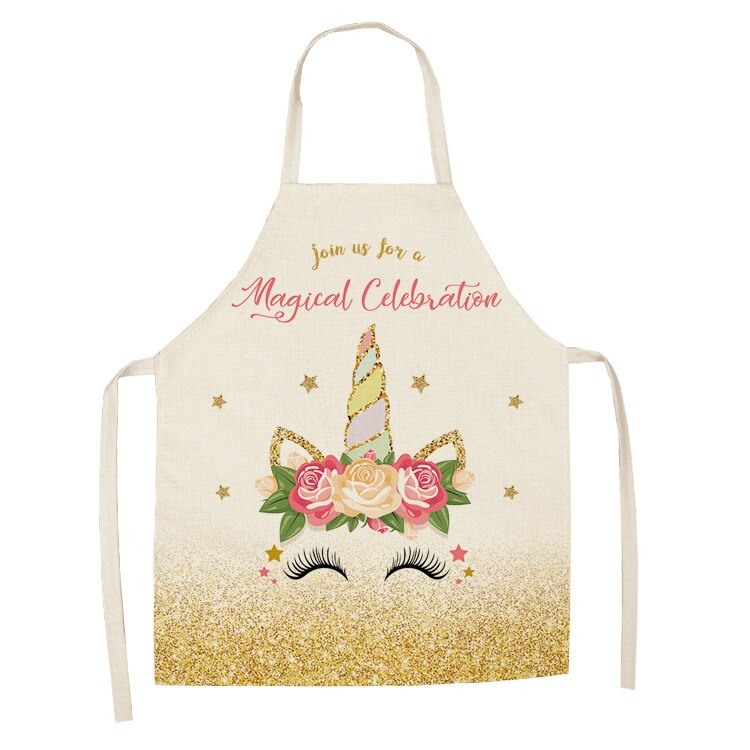 Unicorn Kitchen Apron Cartoon Parent-child Sleeveless Apron Cotton Linen Aprons for Adult Home Cleaning Tools Bibs