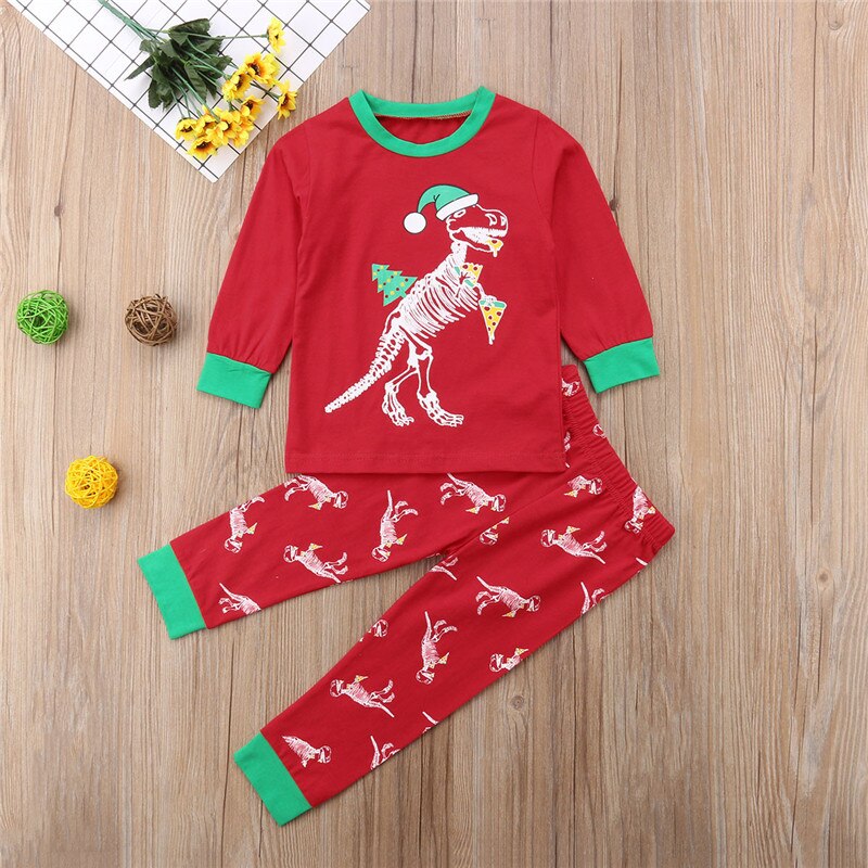 Peuter kinderen baby meisje jongen kerst pizza dinosaurus tops broeken leggings outfit nachtkleding pyjama 0-6y