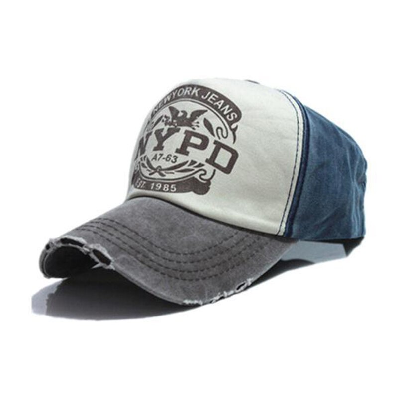 Gorra de béisbol Unisex de NYPD patrón de letras mujeres lavadas gorras de estilo antiguo hombres deporte de ocio algodón lavado gorro de hip hop CP0252: Grey Blue