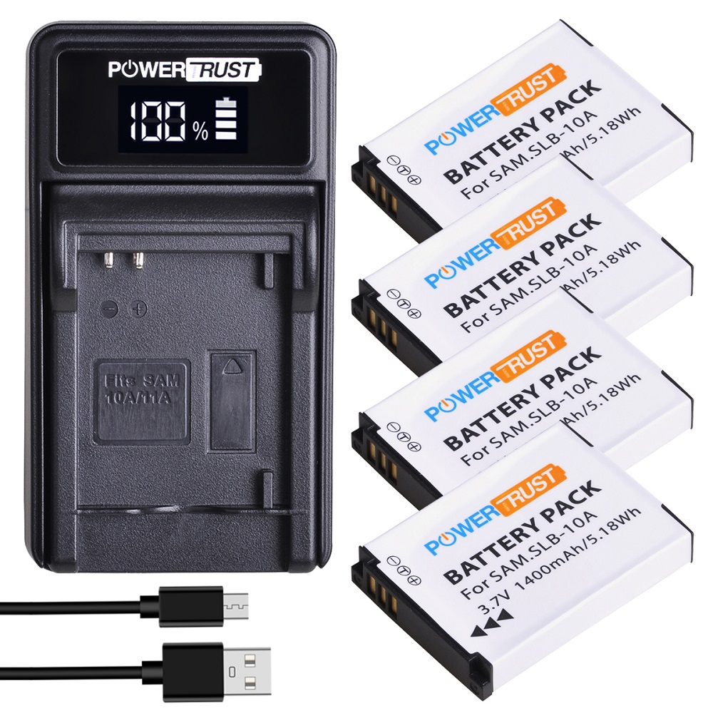 SLB-10A Batteries and Charger for Samsung EX2F HZ15W SL202 SL420 SL620 SL820 WB150F WB250F WB350F WB750 WB800F WB1100F Cameras: 4 Pack Kit