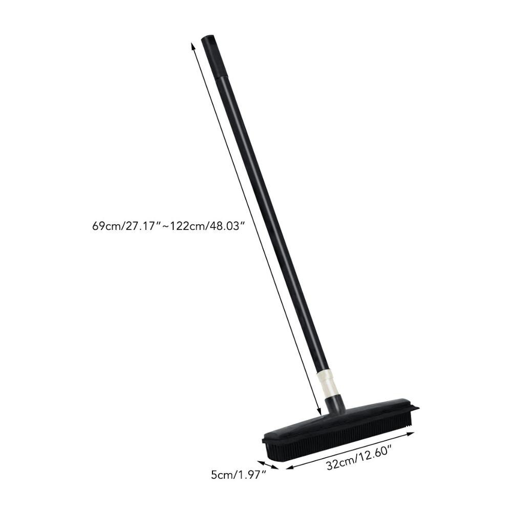 Long Push Rubber Broom Bristles Sweeper Squeegee Scratch Free Bristle Broom for Pet Cat Dog Hair Carpet Hardwood Windows Clean