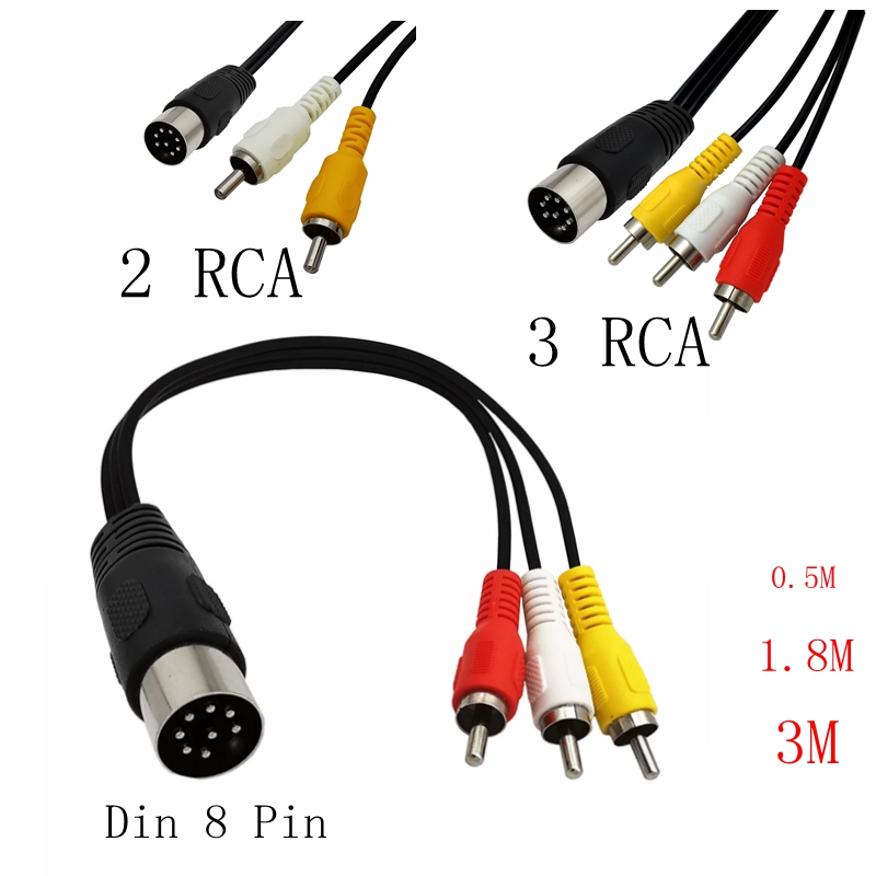 Din 8 Pin to 2RCA Cable 8Pin Din Male Plug to 2-RCA Male Audio Adapter Cable for Musical instrument audio equipment 0.5M-3M