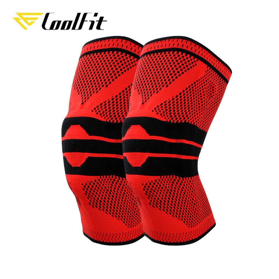 CoolFit 1Pair Basketball Knee Pads with Support Silicon Padded Elastic Non-slip Patella Brace Kneepad for Fitness Gear Protector: Red / XXL