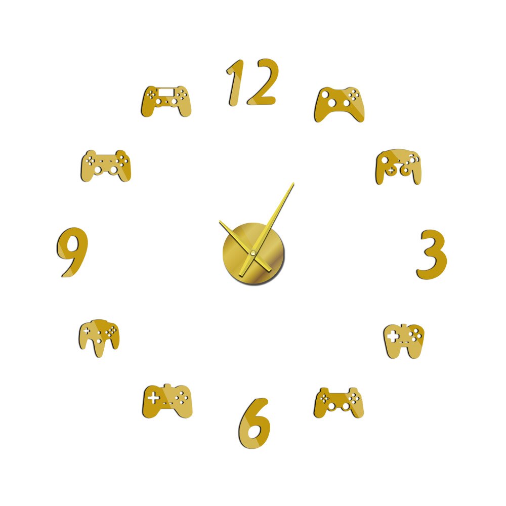 Gamepad DIY Large Wall Clock Watch Modern Video Game Controllers 3d diy Acrylic Mirror Quartz Needle Horloge: Gold / 12 inch