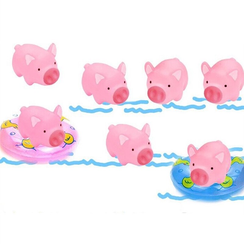 Cute Pig Baby Bathing Toy Cute Cartoon Animals Swimming Water Soft Floating Rubber Pink Pigs Squeeze Sound Squeaky Toy