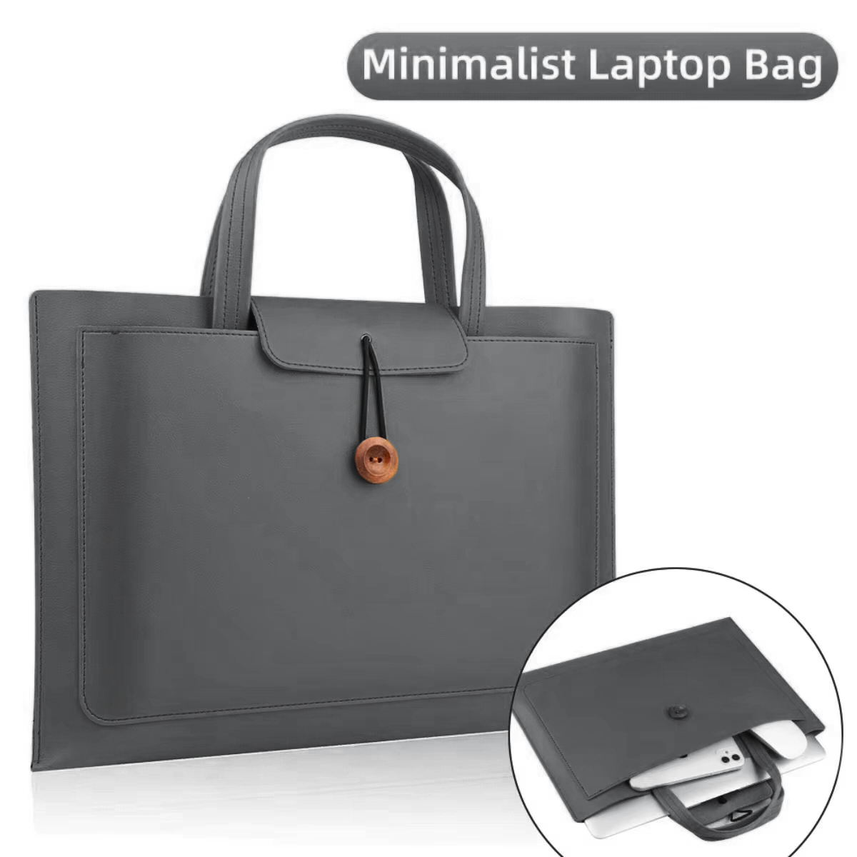 Pu-skinnveske for kvinner, bærbar pc-veske, bæreveske til macbook air 15- tommers, 16- tommers håndvesker for menn, skulderveske