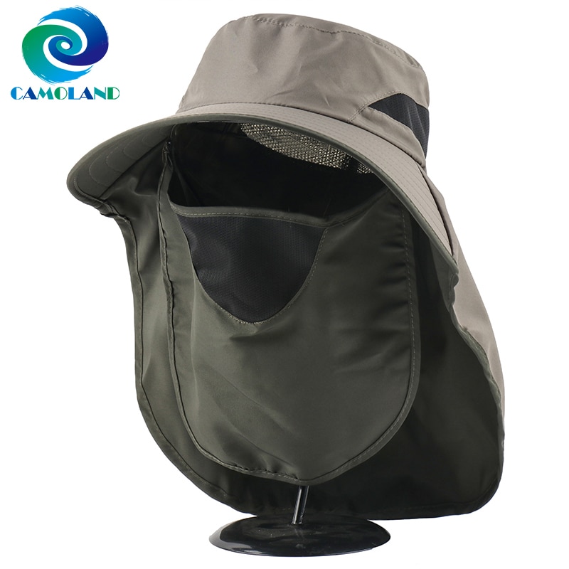 CAMOLAND 2 in 1 Summer UPF 50+ Sun Hats Male Outdoor Breathable Hiking Fishing Caps With Neck Flap UV Protection Bucket Hats